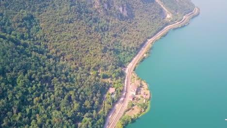 Scenic-Coastal-Road-Along-Alpine-Mountain-Forest-Of-Lake-Lugano-At-Ticino-Region-In-Southern-Switzerland