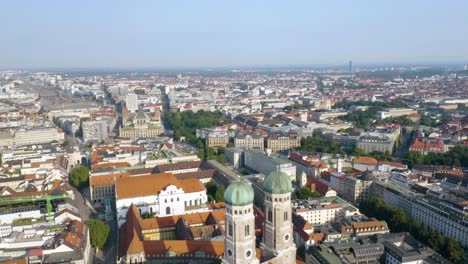 Drone-Flies-Over-Munich-Cathedral-in-Bavaria's-Capital-City