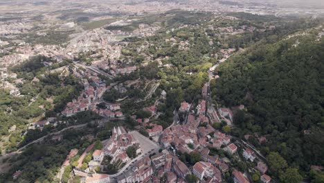 Birds-eye-view-of-the-town-palace-and-parish-houses-on-top-hill-top-and-mountain-valley