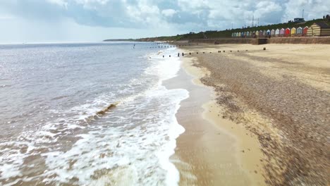 Aerial-Drone-Footage-of-Beautiful-Gorleston-On-Sea-Beach,-Norfolk