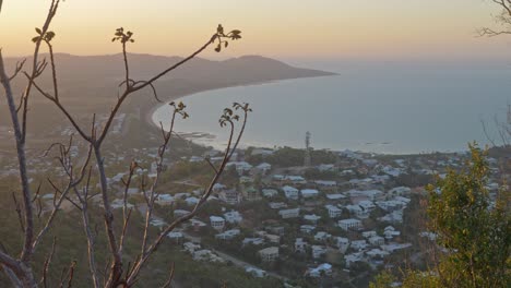 Townsville-Suburb-From-Castle-Hill-Lookout-On-Misty-Sunrise-In-Townsville,-Queensland,-Australia