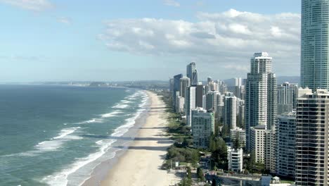 Aerial-view-of-Surfers-Paradise,-Gold-Coast,-Australia-on-a-sunny-day