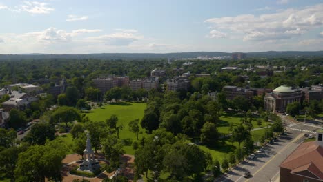 Aerial-Establishing-Shot-of-Cambridge-Common-Park-on-Beautiful-Summer-Afternoon