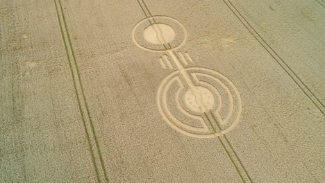 Mysterious-Sydmonton-symmetrical-wheat-field-farmland-crop-circles-art-aerial-orbit-left-view