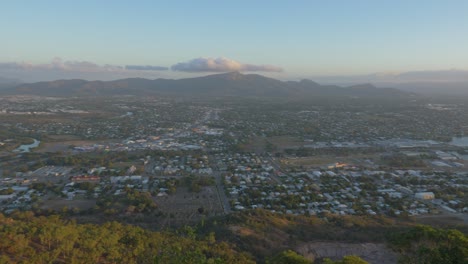 Panoramic-View-Of-Townsville-From-Castle-Hill-Lookout-On-A-Foggy-Morning-In-Queensland,-Australia