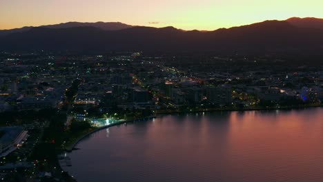 Scenic-Coastline-Of-Cairns-Queensland-In-Australia-In-Sunset---aerial-shot