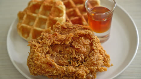 homemade-fried-chicken-waffle-with-honey-or-maple-syrup