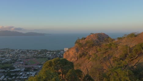 View-Of-Townsville-City-From-Castle-Hill-In-Queensland,-Australia---panning-shot