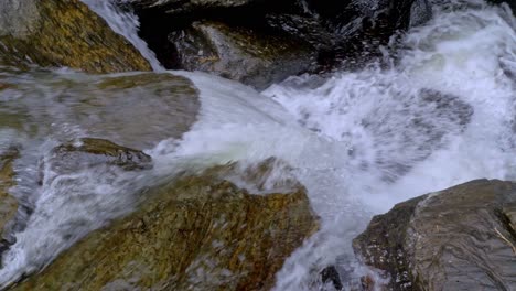 Agua-Dulce-Prístina-Corriendo-Sobre-Rocas-Cubiertas-De-Musgo-En-Crystal-Cascades-Falls-En-Redlynch,-Queensland,-Australia