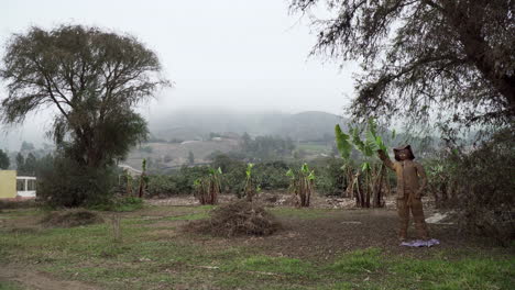 Tilting-down-shot-of-a-farm-in-Pachacamac,-Lima,-Peru