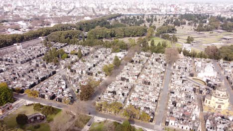 Aerial-view-showing-gigantic-ancient-Graveyard-Cemetery-in-Buenos-Aires-during-bright-sunny-day