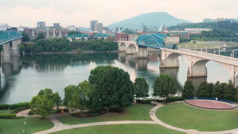 Rising-aerial-reveals-Chattanooga-skyline-and-riverfront-view