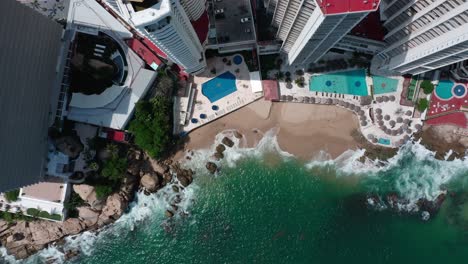 Aerial-top-down-view-of-beautiful-beach-in-Mexico-city-in-summer-day