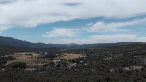 Village-in-the-forest-of-Alcoi-mountains,Valencia,Spain,aerial-shot