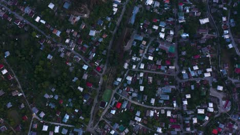 Bird's-Eye-View-Of-Houses-And-Vegetation-Near-Sairme,-Georgia---aerial-drone-shot