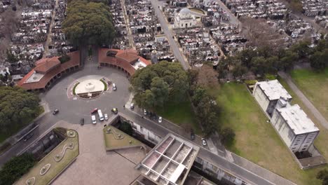 Aerial-flyover-Cemetery-beside-Residential-Area-of-Buenos-Aires-in-sunlight