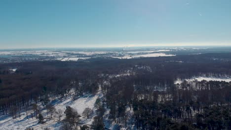 Woodland-winter-countryside-in-Arnhem,Netherlands,-scenic-drone-shot