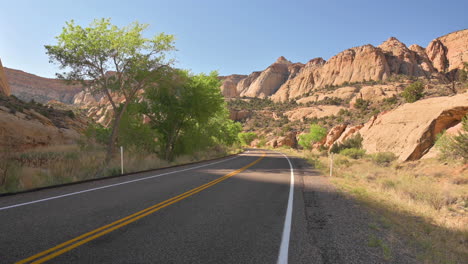 View-Of-Scenic-Byway-24-In-Utah-Through-Capitol-Reef-National-Park-On-A-Sunny-Day