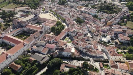 Quaint-and-charming-Alcobaca-aerial-cityscape-with-famous-medieval-Monastery