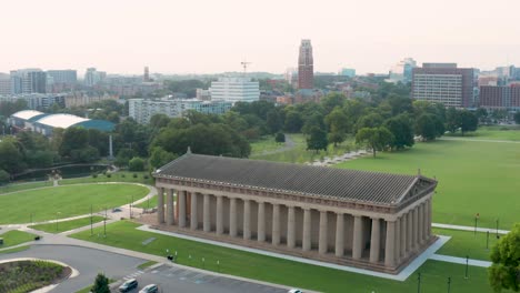 Aerial-orbit-of-Parthenon-at-Vanderbilt-University,-Centennial-Park