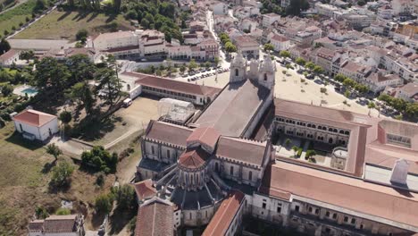 Alcobaça-Monastery-and-surrounding-charming-cityscape,-Portugal