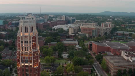 Vanderbilt-University-aerial-establishing-reveal-shot-at-dawn,-dusk