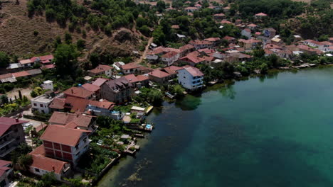 Aerial-view-of-Lin-village-and-peninsula-on-Lake-Ohrid