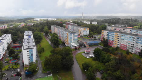 Aerial-drone,-residential-home-apartments-in-Siriusgatan,-Bergsjon,-Gothenburg
