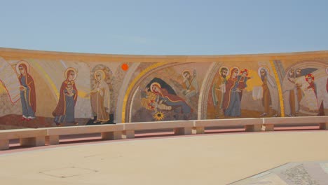 Panoramic-View-Of-Religious-Frescos,-Mosaic-Painting-In-Basilica-of-the-National-Shrine-of-the-Blessed-Virgin-Of-Ta'-Pinu-In-Gharb,-Malta