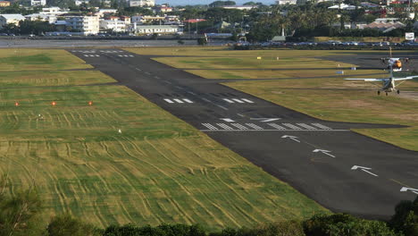 Small-plane-lands-at-Nouméa-Magenta-Airport-Grand-Terre,-New-Caledonia