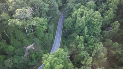 Top-down-shot-of-a-road-in-the-Blue-Ridge-Mountains