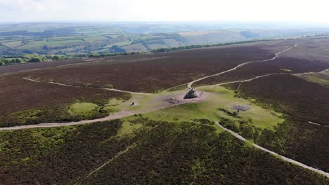 Aerial-View-Over-Summit-Of-Dunkery-Beacon-Surrounded-By-Heather