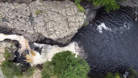 High-Force-Waterfall-in-Middleton-in-Teesdale,-County-Durham,-Drone-4K-HD-Aerial-Top-Down