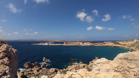 Timelapse-video-from-north-of-Malta-Cirkewwa,-with-the-Mediterranean-Sea,-Gozo-and-the-ferries-in-the-background