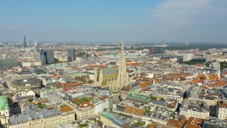 Wide-Aerial-Orbiting-Shot-Around-St-Stephen's-Cathedral-in-Vienna,-Austria's-Capital-City