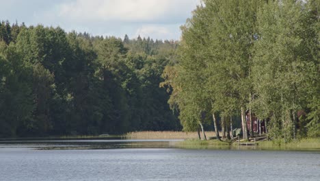 forest-and-lake-shore-woods-landscape-in-Jyväskylä,-Finland