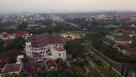 Malang,-East-Java,-Indonesia-Aerial-View-of-Malang-City-Hall-and-Malang-City-Hall-Fountain-Park,-Asia