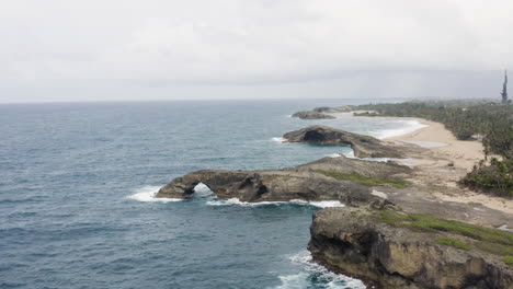Seascape-Of-Punta-Las-Tunas-At-Cueva-del-Indio-Along-Puerto-Rico-North-Coast---aerial-drone-shot