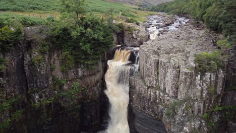 High-Force-Waterfall-in-Middleton-in-Teesdale,-County-Durham,-Drone-4K-HD-Aerial-Footage