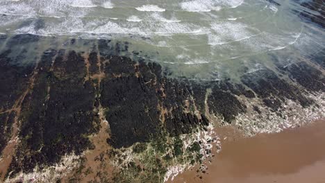 Top-Down-Aerial-View-Of-Waves-Crashing-Along-Kingsgate-Coastline
