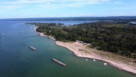 Drone-Footage-of-Presque-Isle-State-Park-is-a-3,200-acre-sandy-peninsula-that-arches-into-Lake-Erie