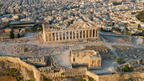 Aerial-View-Of-Parthenon-And-Erechtheion-At-Acropolis-Of-Athens-During-Sunrise-In-Greece