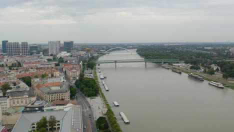 Aerial-View-of-Danube-River-in-Bratislava,-Slovakia