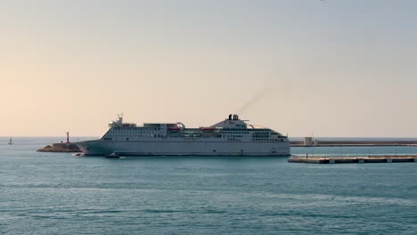 Ferry-boat-transport-of-cars-and-passengers-Balearic-Islands-Mallorca-from-Barcelona-Departure-from-the-port-close-up-of-the-tail-of-the-ship
