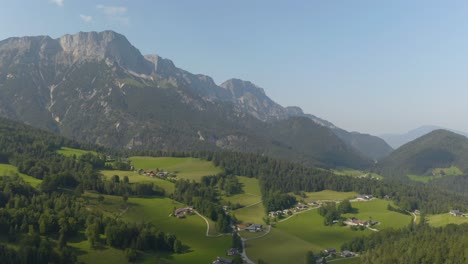 Fixed-Aerial-Shot-of-European-Alps-Countryside-in-Summer