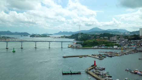 Sailboats-Moored-At-Marina-Near-Geoje-Bridge-At-Geojedo-Island-In-Gyeongsangnam-Do,-South-Korea