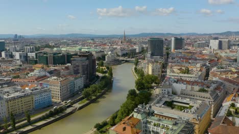 Scenic-Aerial-View-of-Danube-Canal-in-Vienna,-Austria