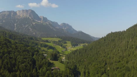 Birds-Eye-View-of-European-Alpine-Mountain-Range-in-Countryside-on-Summer-Day