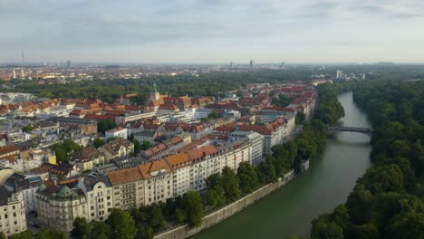 Aerial-View-of-Isar-River-in-Munich,-Germany