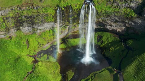 Aerial-View-Of-The-Most-Famous-Icelandic-Waterfall---Seljalandsfoss-In-Iceland---drone-shot